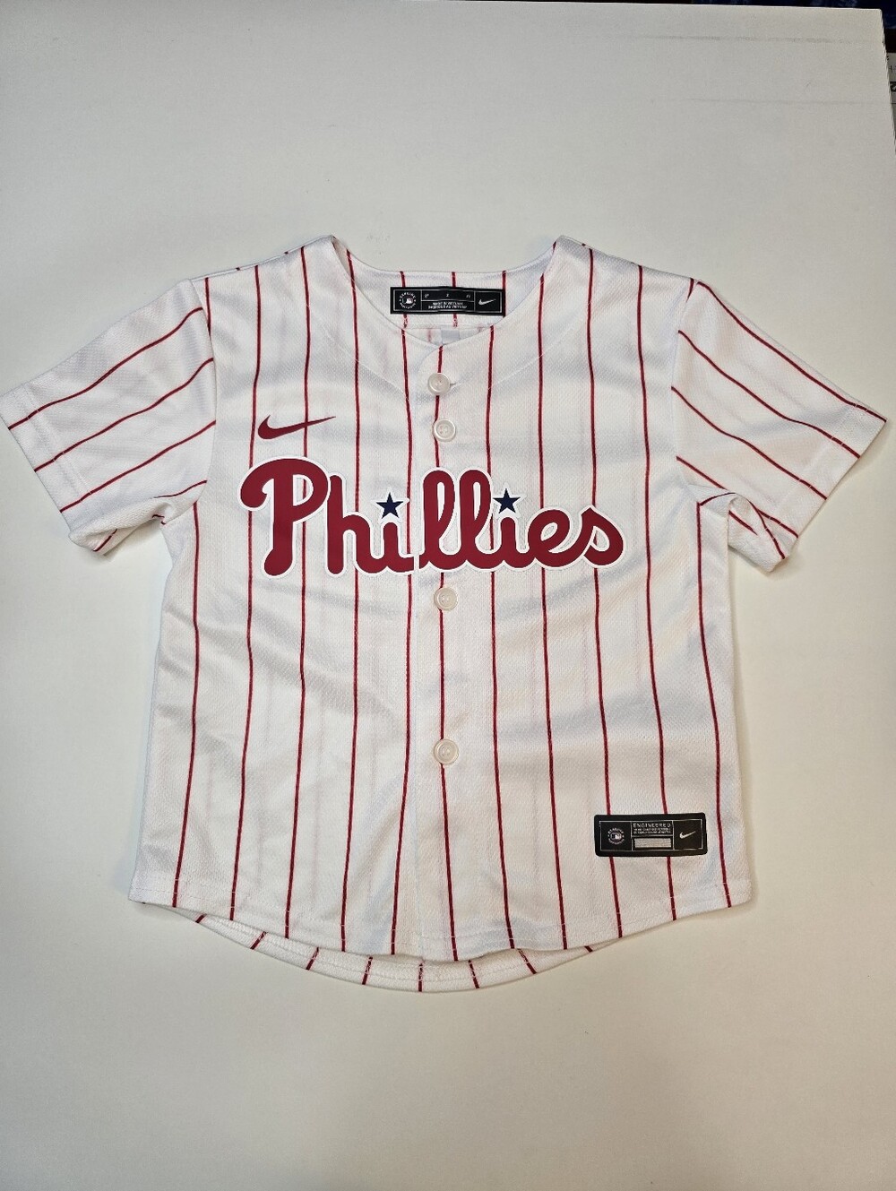 Nike White & Red Phillies Kids Button-Front Jersey